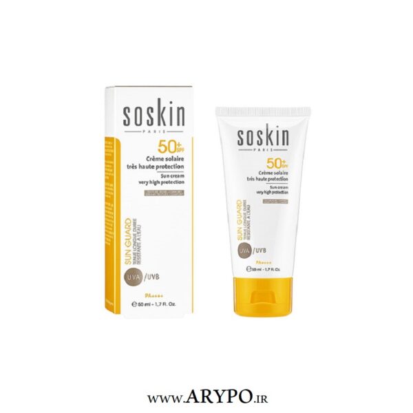 کرم ضدآفتاب SPF 50 بی رنگ SOSKIN